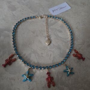 Betsey Johnson Gold and Blue Charm Necklace